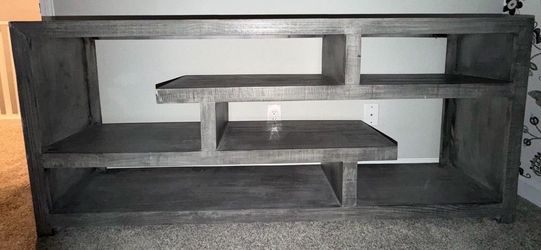 Rustic Gray Wood TV Stand with Shelves
