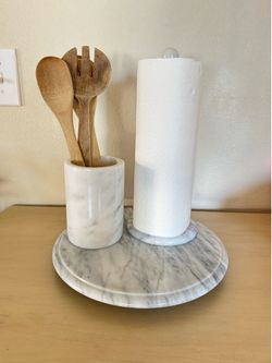 Marble Kitchen Set - Utensil Holder, Paper Towel Holder, Lazy Susan