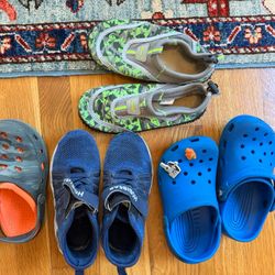 Five pairs of boys shoes / rain boots
