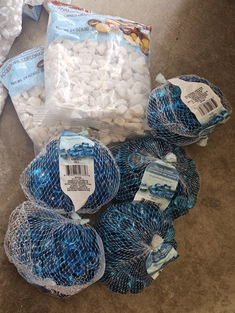 White Rocks / Blue Glass Gems