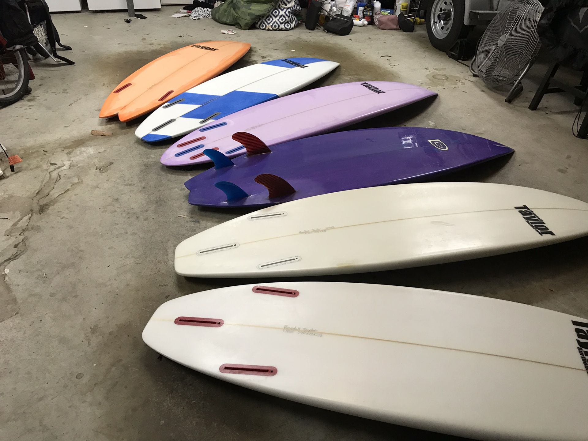 Taylor surfboards. Too many to list.