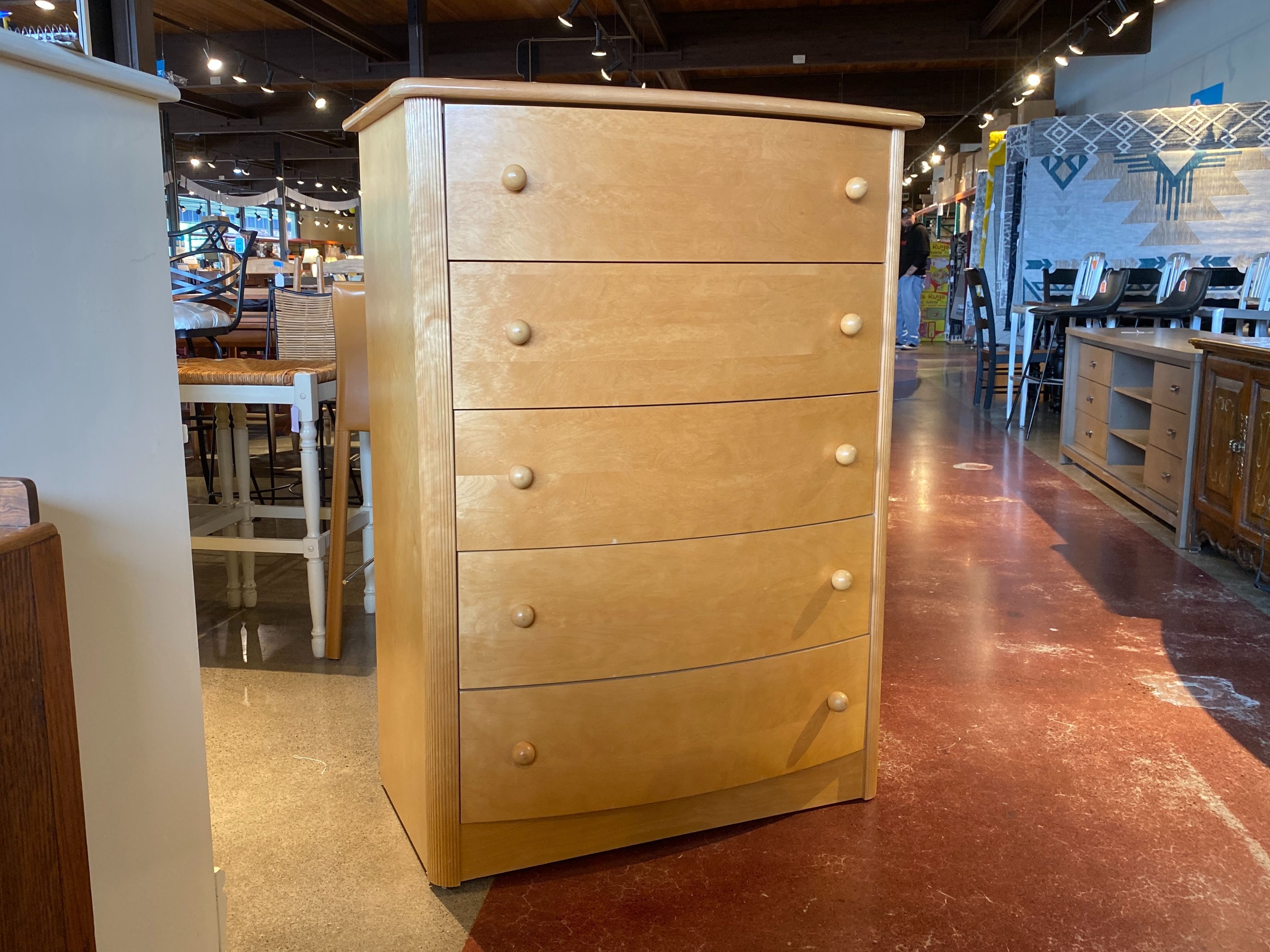 Blonde Curve-Front Tallboy Dresser, Made in Canada
