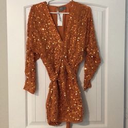 ASOS Orange Sequin Dress (Size 6)