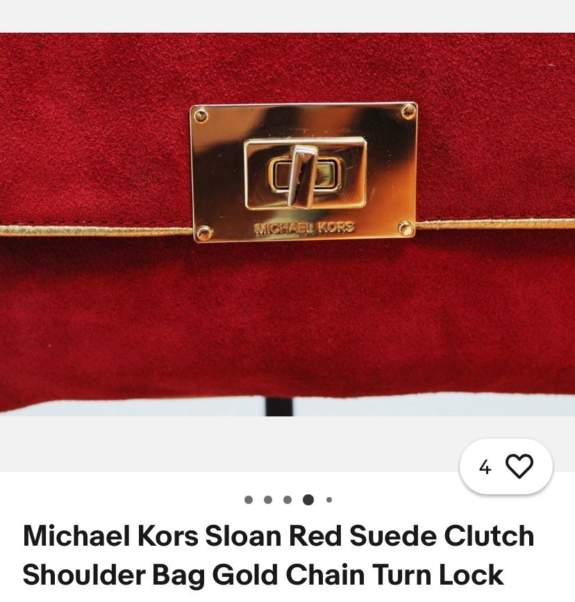 Michael Kors Sloan Red Suede Clutch Shoulder Bag