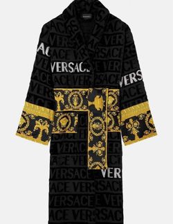 Versace Crystal Bathrobe Black and Gold Medusa Swarovski Jacquard Robe