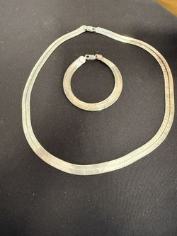 Vntg Herringbone 925 Necklace And Bracelet