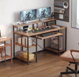 Industrial Desk with Raised Monitor Shelf