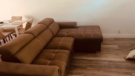 Sofá Cama Seccional Moderno (Gris/Marrón Claro) con Chaise Longue y Fundas