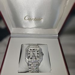 Iced Out Cartier Santos Watch Moissenite 