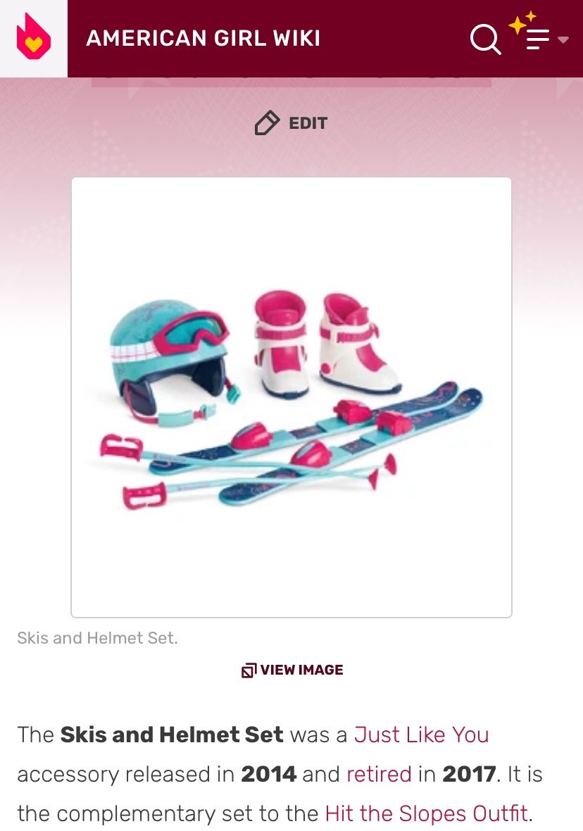 American Girl Doll Hit the Slopes Skis & Helmet Set. Retired in 2017.