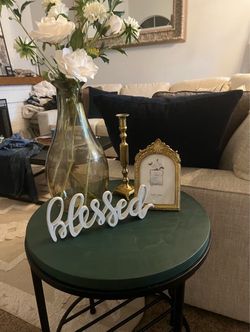 Round Green and Black Metal Side Table