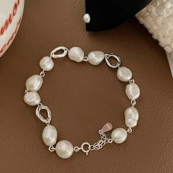 925 Sterling Silver Pearls Women's Bracelet Band Chain Gift 
