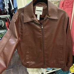Burgundy leather bomber jacket