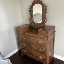 Small Wood Dresser and Mirror 