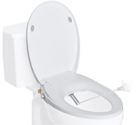 Hibbent Round Bidet Toilet Seat, Slow Close Lid, Dual Nozzle