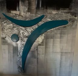 Large 37” x 37” Modern Abstract Wall Art – Teal & Silver
