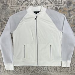 Lauren Ralph Lauren Women's Size M White Mesh-Sleeve Bomber Jacket