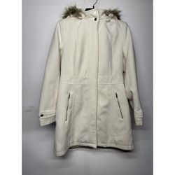 Metaphor Luxe White Hooded Coat with Faux Fur Trim