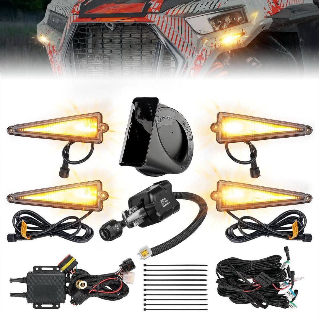 UTV Universal 3-in-1 Triangle Turn Signal Kit with Column Switch & 110dB Horn