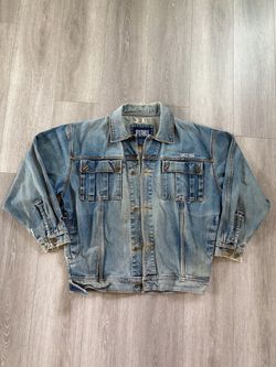 Vintage Rare Y2K FUBU Blue Denim Jean Jacket Men Size Large 100% Cotton RN#37980