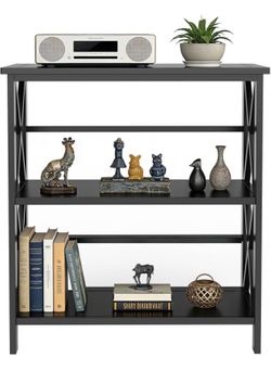 3-Tier Industrial Bookcaseff, Free Standing Open Shelf Organizer with Metal Frame for Home, Office