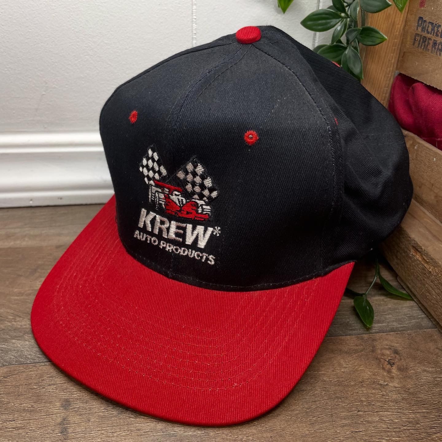 Vintage Krew Auto Products Racing Snapback Hat KC Cap Black Red