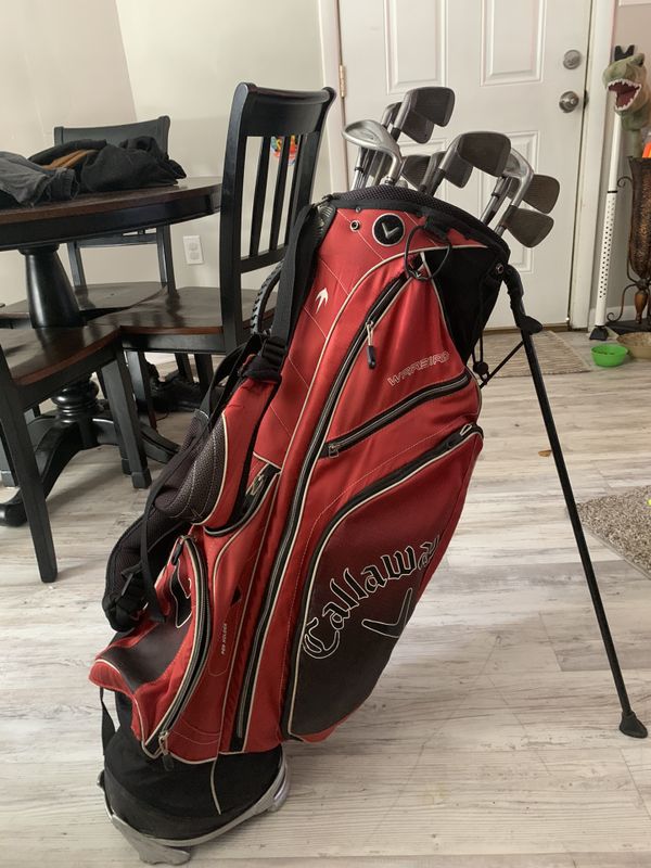 GENTLY USED CALLAWAY WARBIRD GOLF BAG WITH VARIOUS GOLF CLUBS for Sale