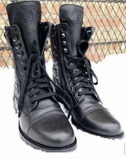 CHANEL Quilted Leather Combat Boots size 37