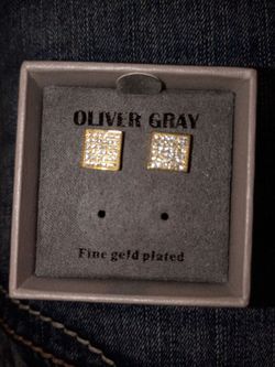 Oliver Gray Fine Gold Plated Square Stud Earrings