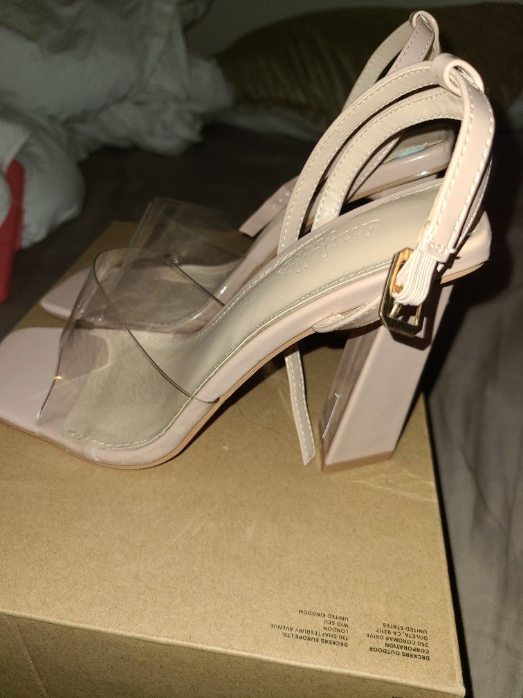 Nude Patent Leather Clear High Heels Size 8