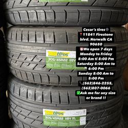 305/45R22 TBB A SET OF FOUR NEW TIRES, INCLUDES MOUNTING AND BALANCING WITH WARRANTY, ASK  ME FOR ANY SIZE OR BRAND, WE HAVE THE BEST PRICES!!