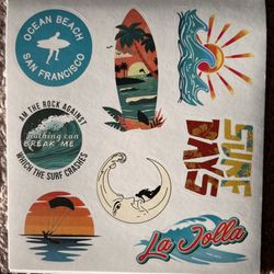 8 Waterproof Beach Surf Stickers 