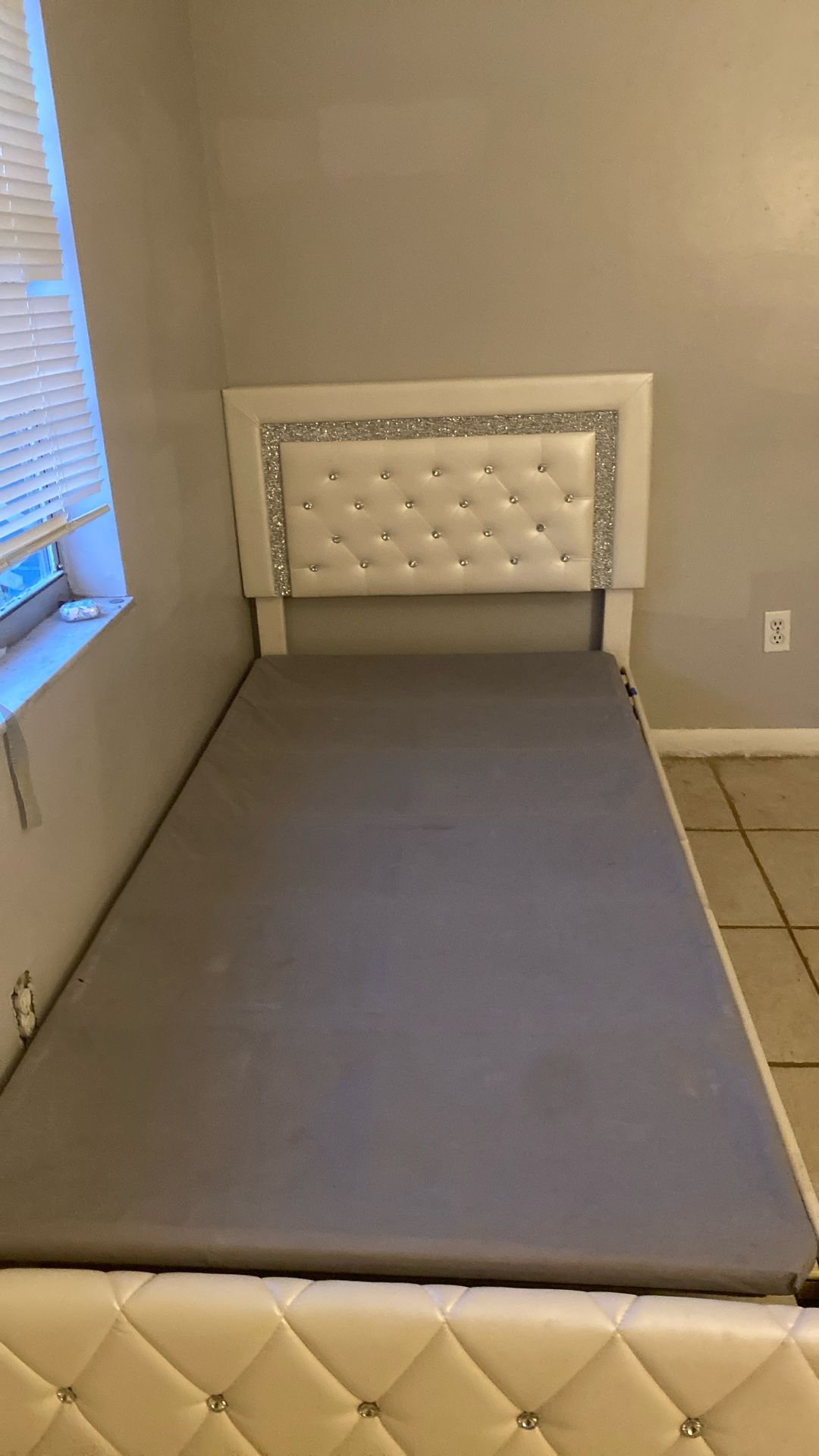 White Studded Diamond Bed frame