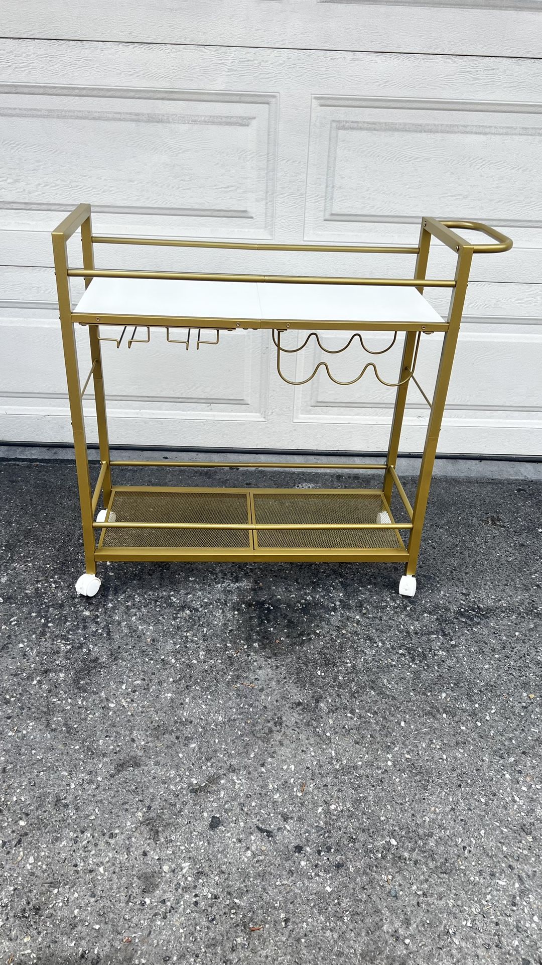 Bar Cart,Home Bar Serving Cart with Storage Shelves, 2 Tier Rolling Beverage Cart with Wheels, Modern Wine Cart with Wine Rack and Glass Holder for Ki