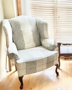 Cream and light green Wingback Chair
