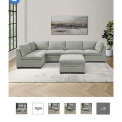 Thomasville Tisdale Boucle Modular Sectional with Storage Ottoman 