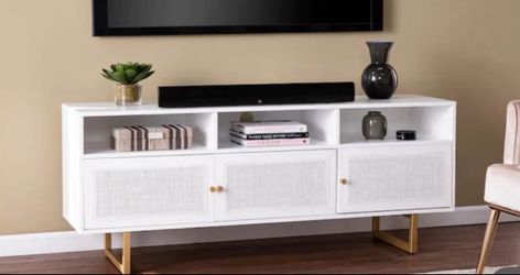 White/Gold Contemporary Media TV Stand (Up to 60” TV)