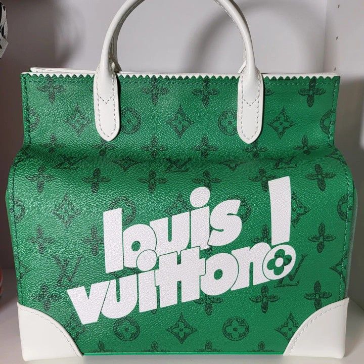 Louis Vuitton Litter White Green Monogram LV Logo Top Handle