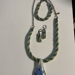 Stone Breaded Necklace, Bracelet, Earings 