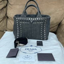 -Authentic-PRADA Women’s Canapa Denim With Studs