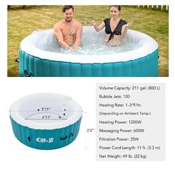 CO-Z 2-4 Persons Inflatable Hot Tub 6 ft Portable Pool and Bathtub w Air Jets Cover Teal
