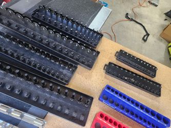 Socket organizer lot — rails, trays & magnetic holders (1/4"–1/2" drive)