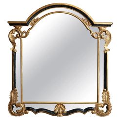 Antique French Louis XIV Giltwood & Ebonized Over Mantel Mirror by Daupine 20thC 