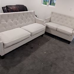 2PC BEIGE Tufted Sofa & Loveseat Set