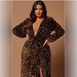 Fashion Nova Glittering Black and Gold Dress plus size