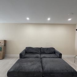 Grey Couch Dual Ottomans