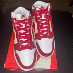 Size 8M/9.5W- Nike Dunk High Chenille Swoosh - Gym Red
