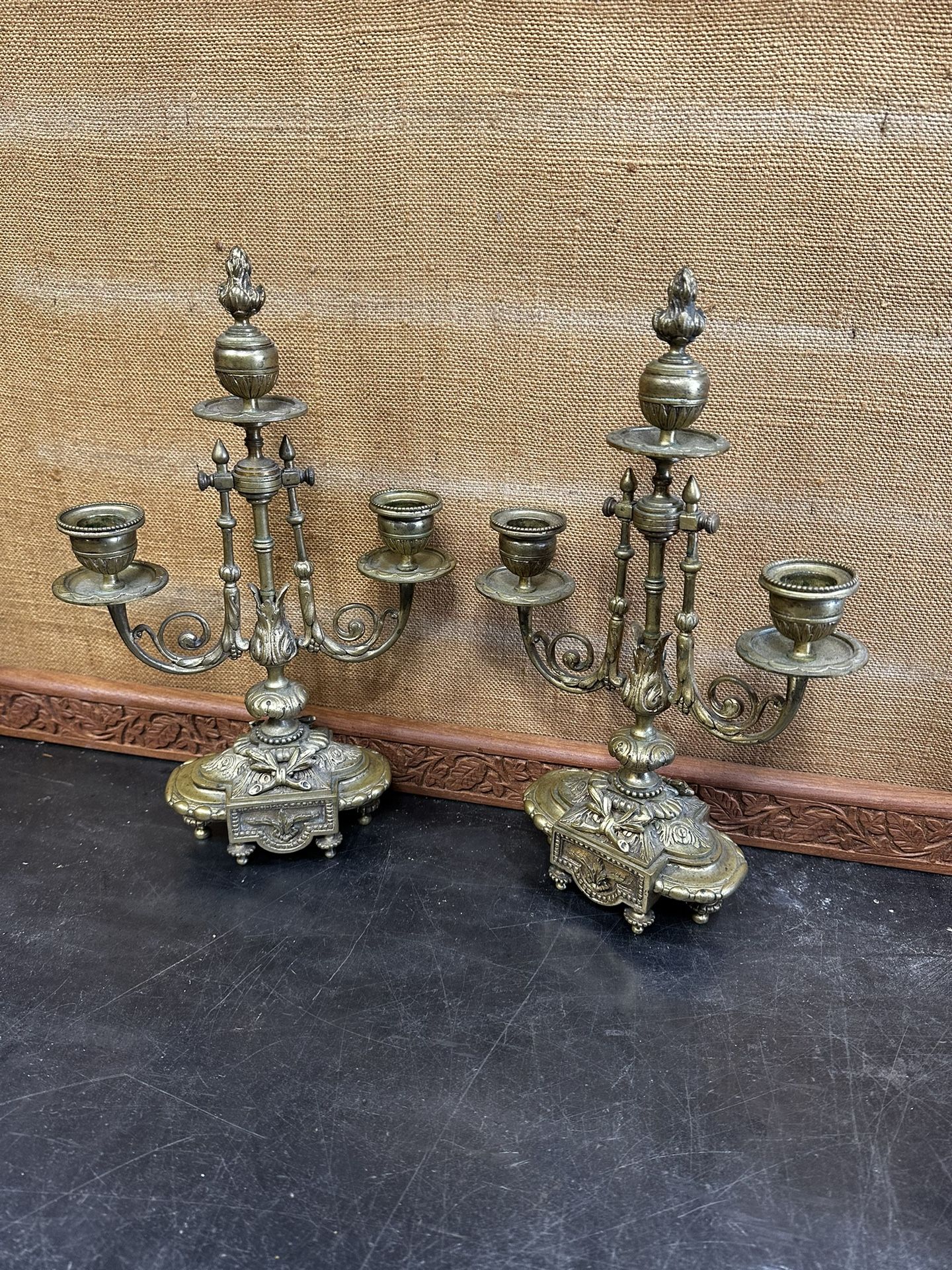 Pair Of Antique Candelabra Brass Candle Holder Baroque Style French European