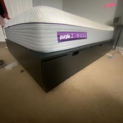 Queen Size Storage Frame With Purple Mattress 
