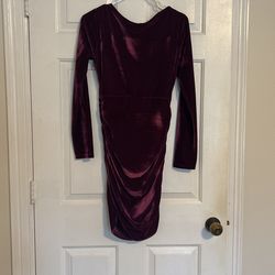 Burgundy Velvet Long Sleeve Mini Dress 